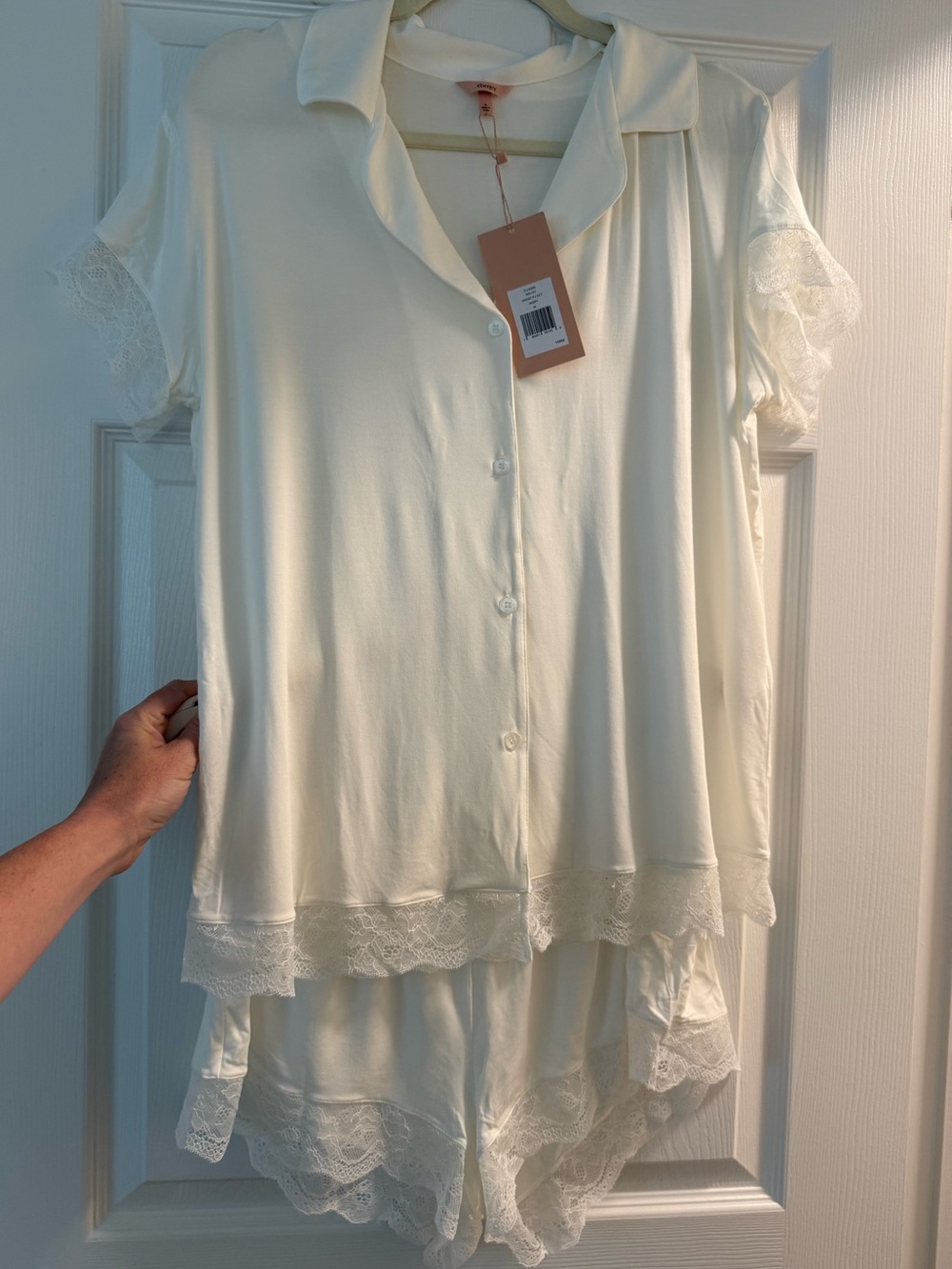 Eberjey Ivory Malou Lace-Trim Shortie Pajama Set - Picture 4 of 5